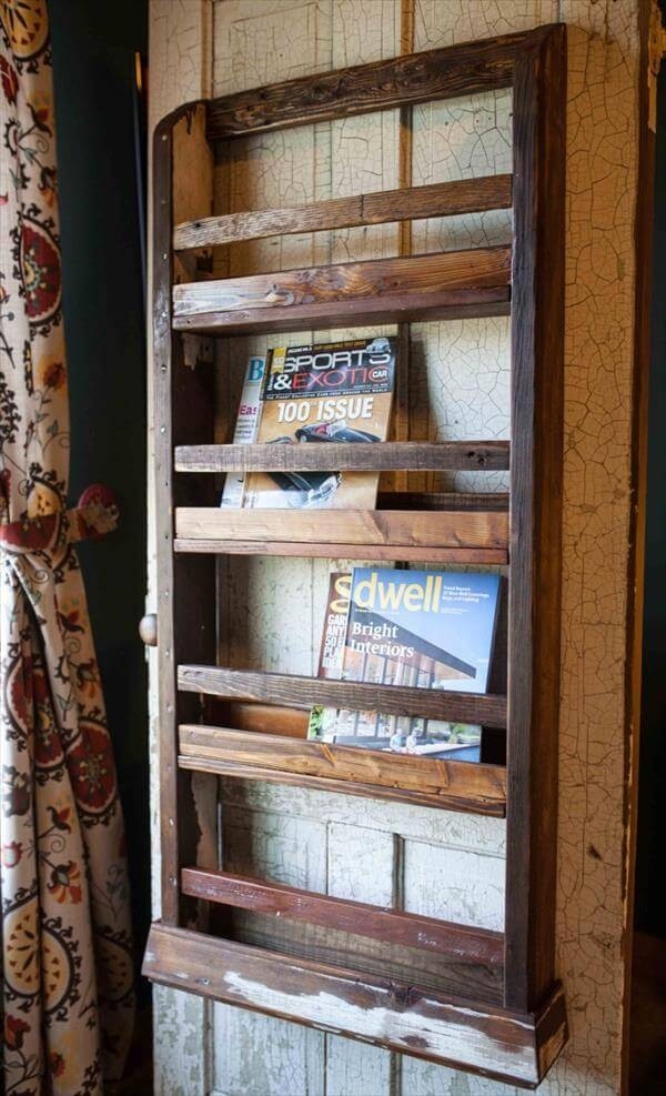 Pallet wood wall hanging magazine rack 101 pallets 2
