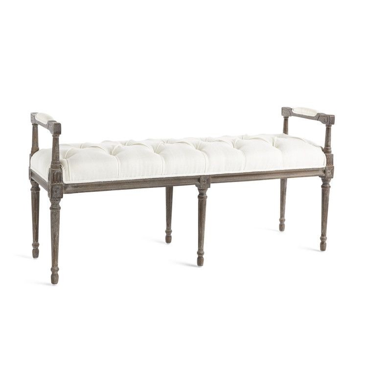 Petite tufted linen bench with arms wisteria living