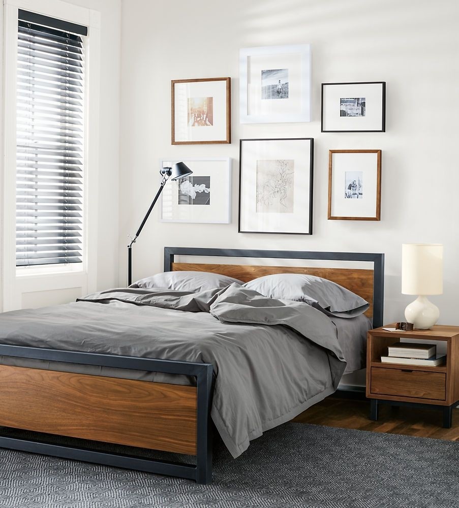 Piper wood panel bed in natural steel modern