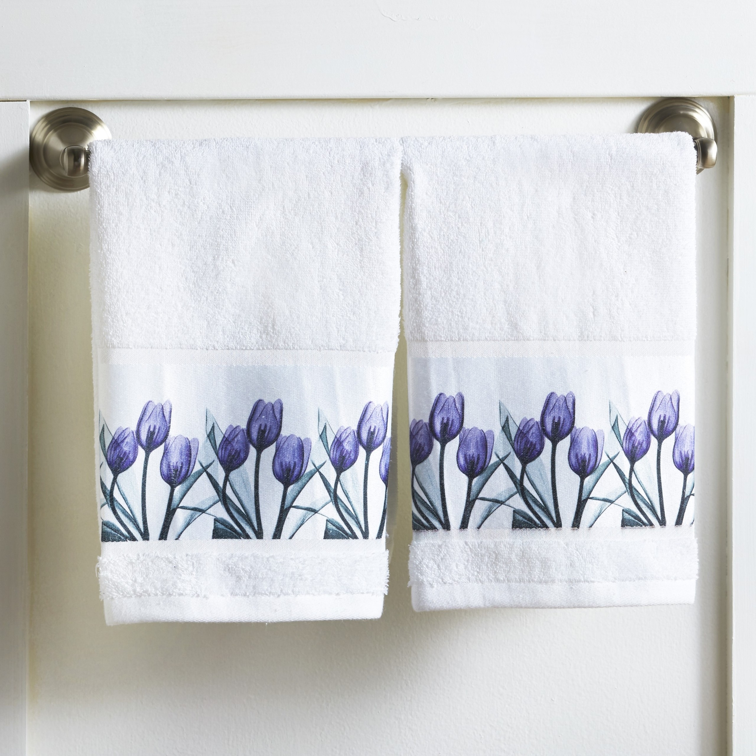 Purple tulip hand towels for bathrooms floral restroom