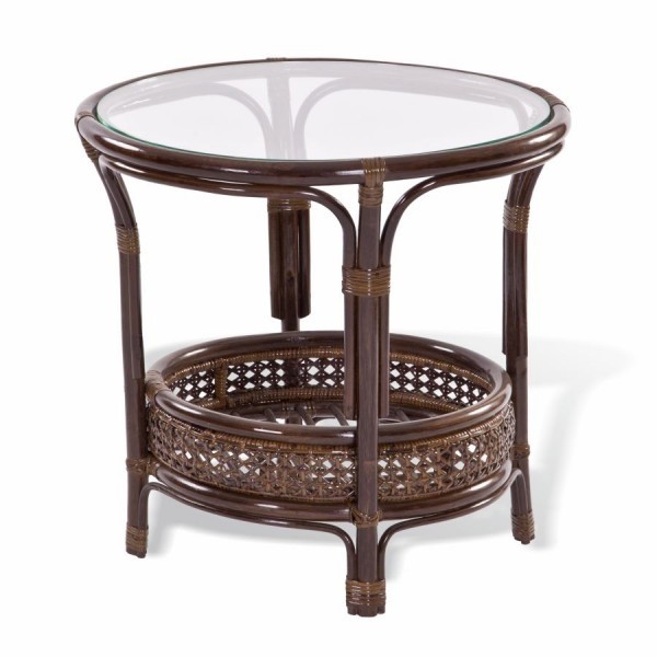 Round rattan wicker coffee table pelangi color dark brown