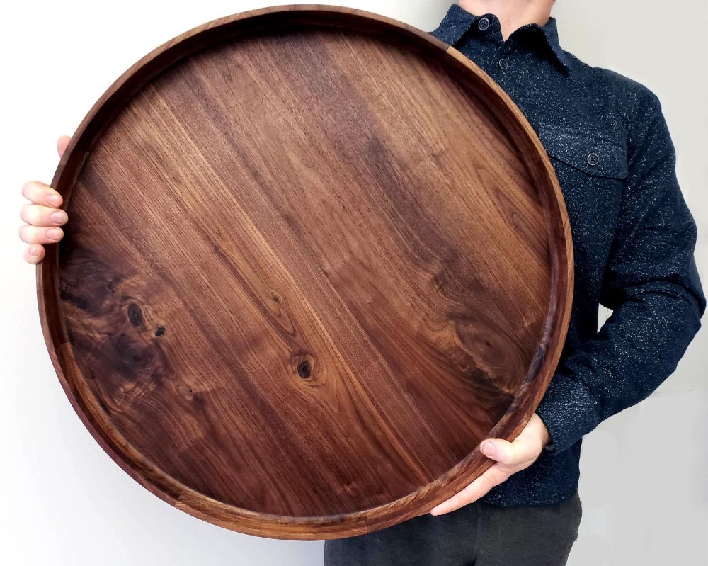Round wood tray black walnut circle coffee table