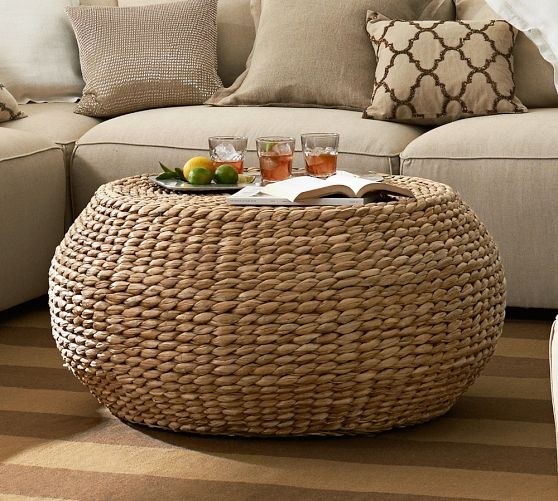 Round woven coffee table pottery barn pinterest home decor