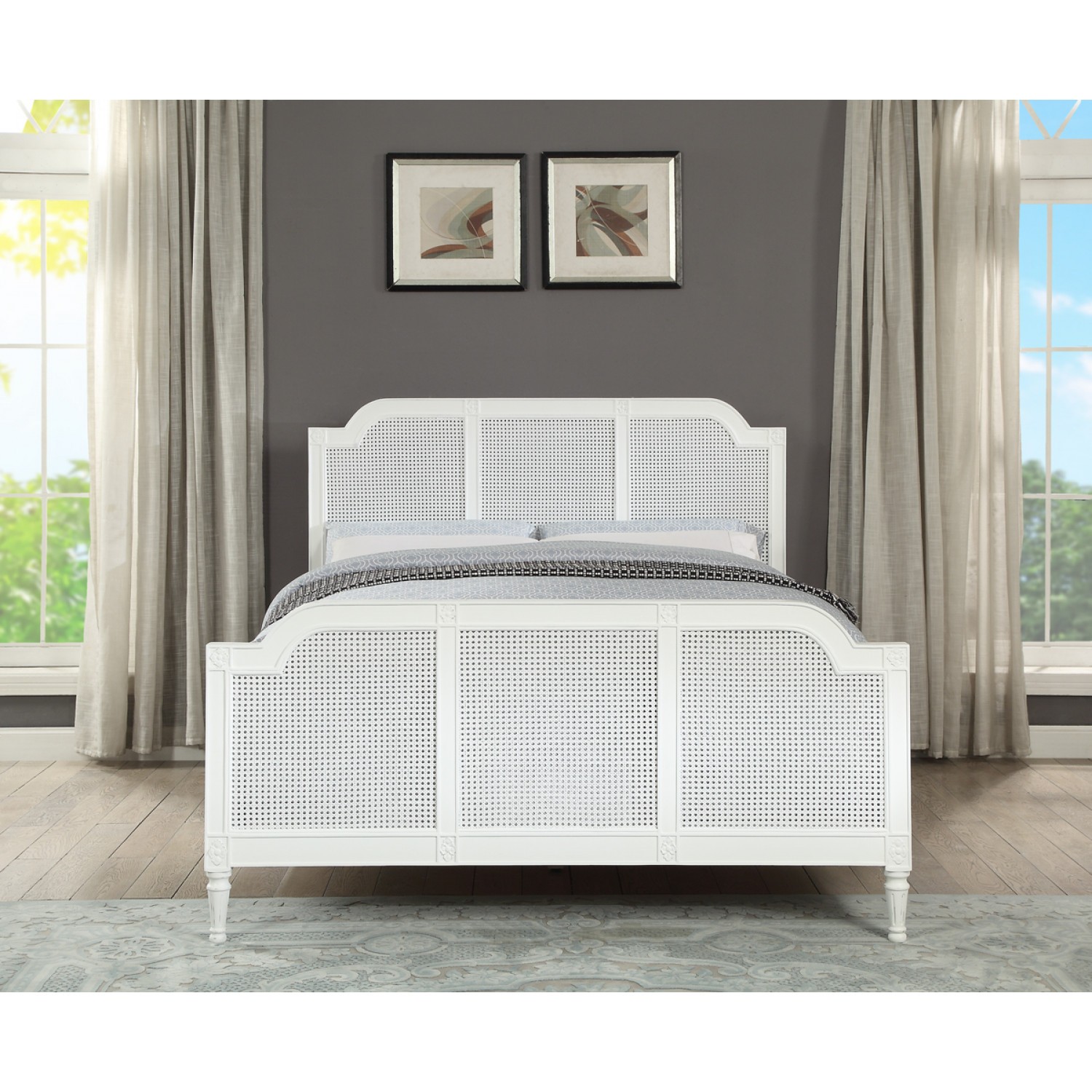 Seabreeze queen bed french style white distressed finish 1