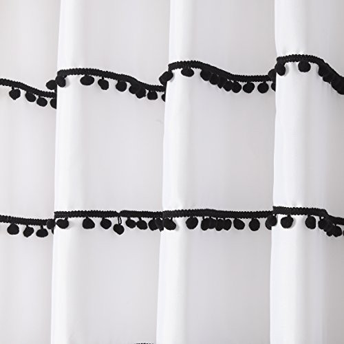 Sfoothome white shower curtain with black ball tassel