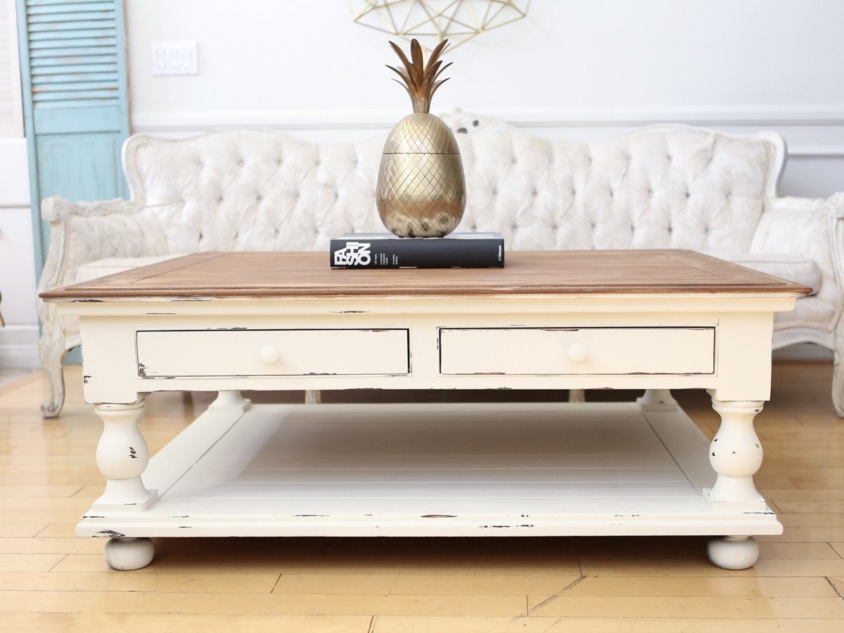 Shabby chic vintage coffee table with wooden top and