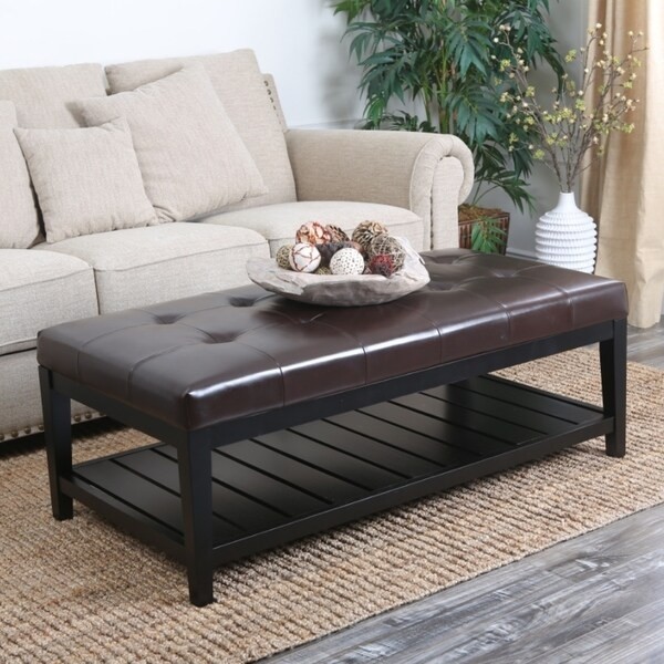 Shop abbyson manchester tufted leather coffee table