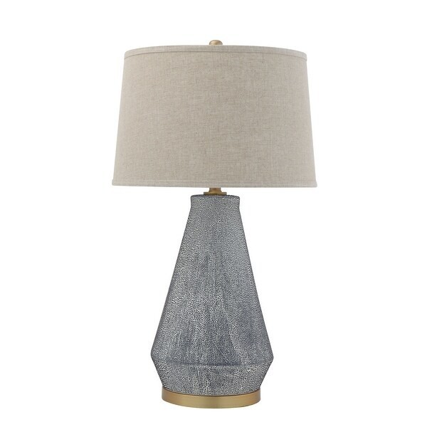 Shop textured blue glaze ceramic table lamp with natural