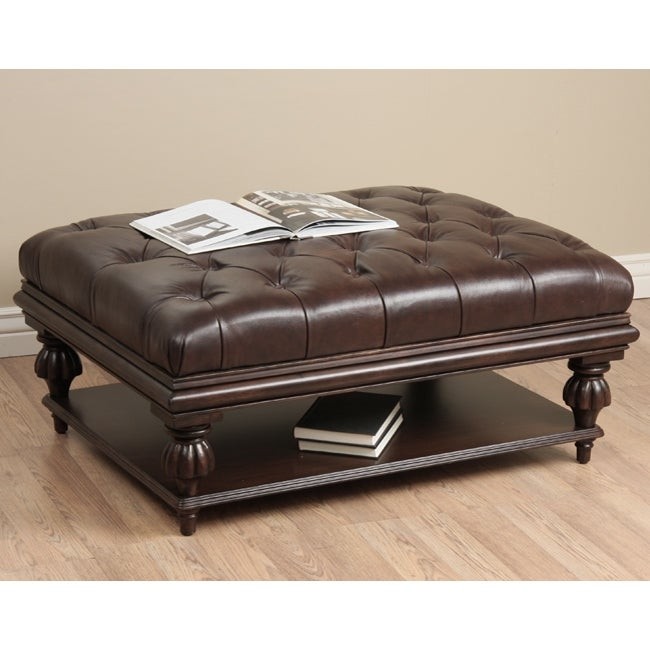 Shop tufted brown leather ottoman with shelf free