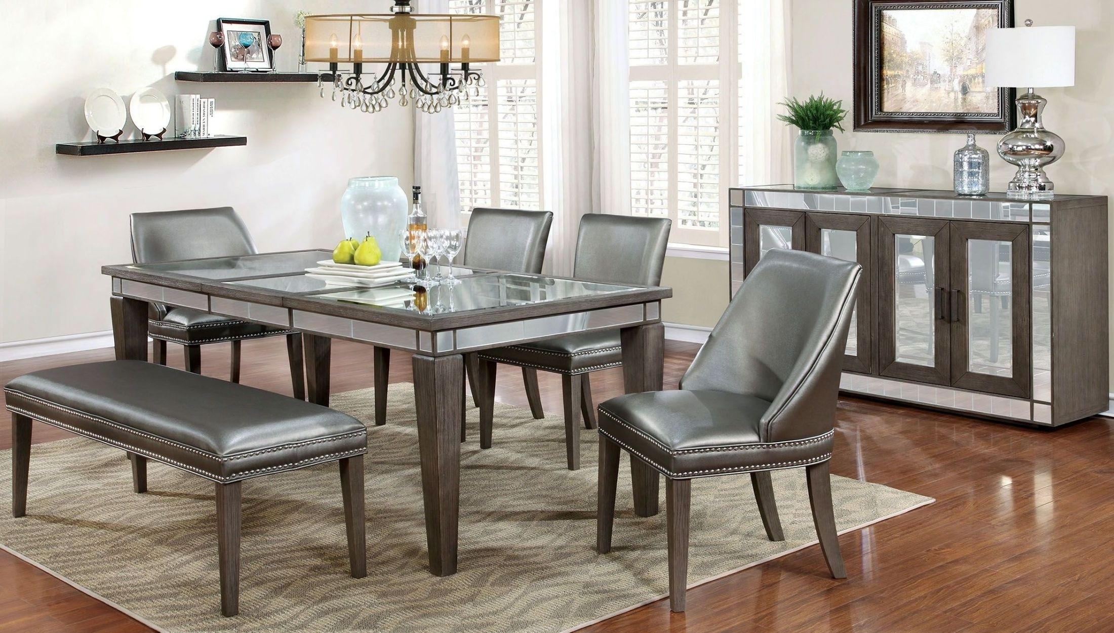Sturgis dark gray extendable rectangular dining table