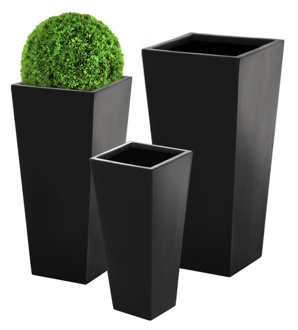 Tall flared square polystone black planter large h1m x