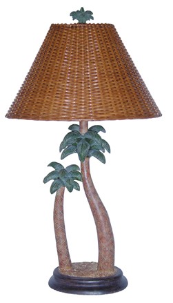 Tropical accesories double palm tree table lamp wicker shade