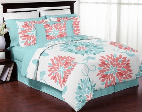 Turquoise and coral emma 3pc girls teen full queen