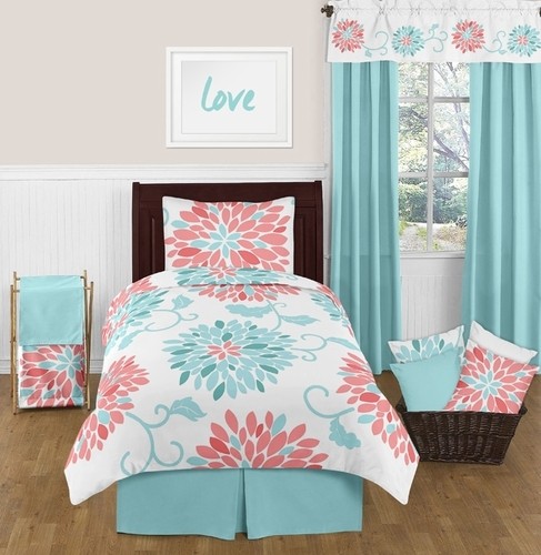 Turquoise and coral emma 4pc twin girls teen bedding set
