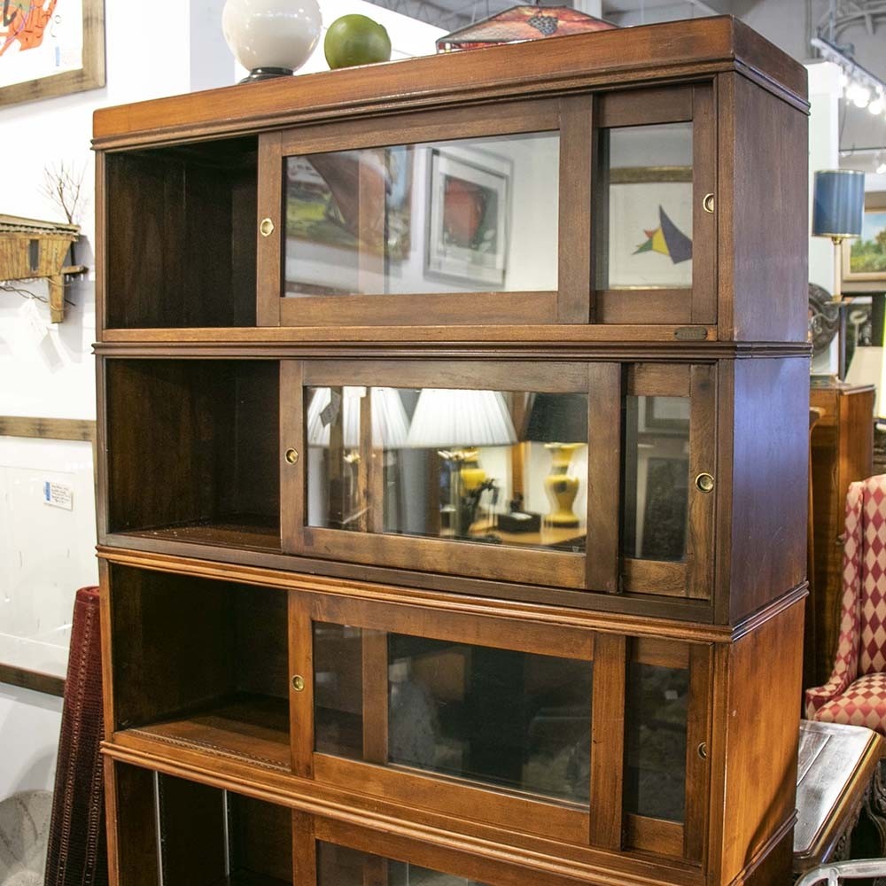 Vintage 4 tier bookcase with sliding glass doors