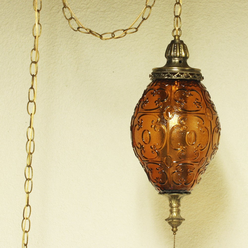 Vintage hanging light hanging lamp amber globe chain 1