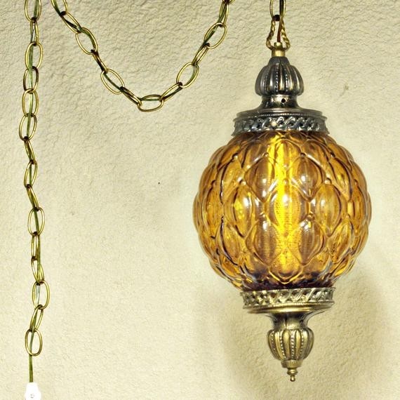 Vintage hanging light hanging lamp amber globe chain 2