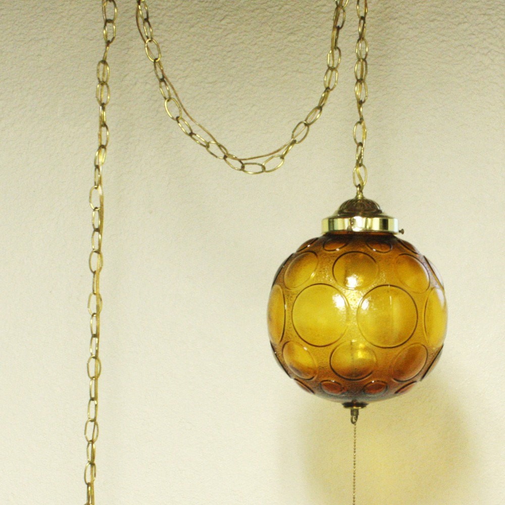 Vintage hanging light hanging lamp amber globe chain