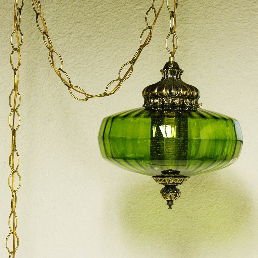 Vintage hanging light hanging lamp green globe chain 1