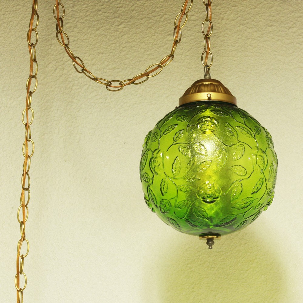 Vintage hanging light hanging lamp green globe chain 2