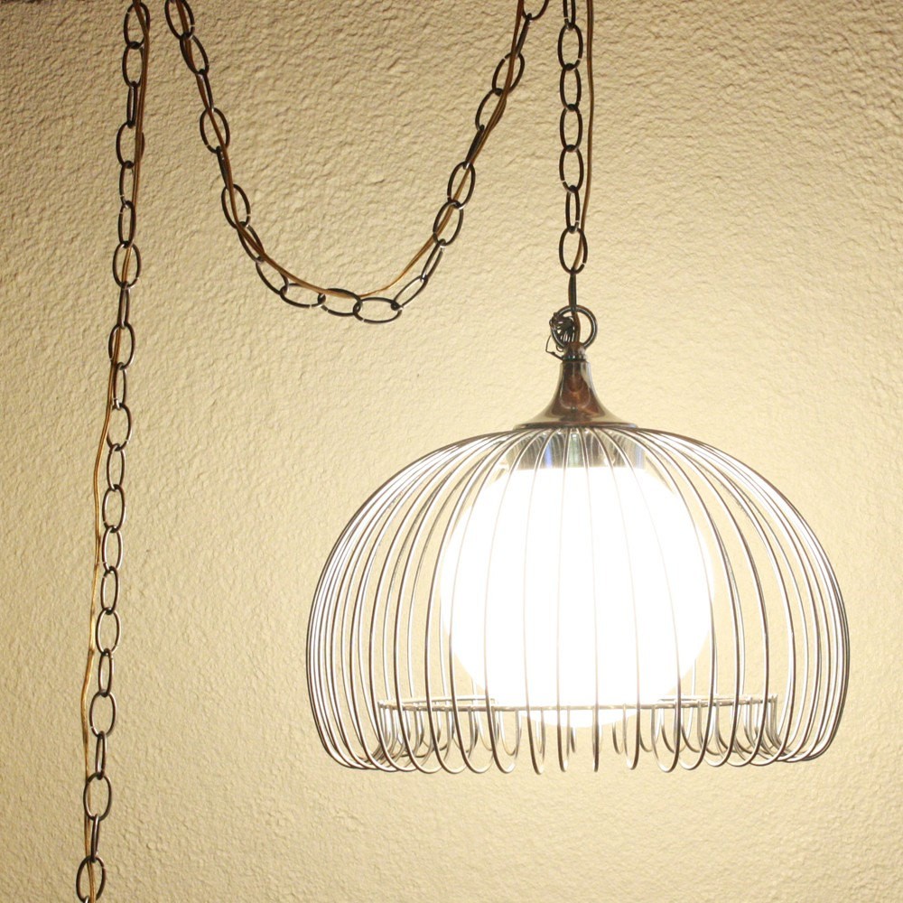 Vintage hanging light hanging lamp metal cage glass