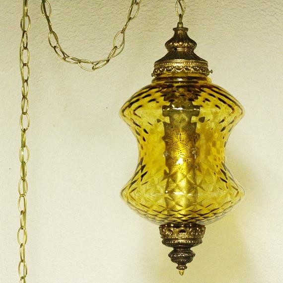 Vintage hanging light hanging lamp swag lamp yellow gold