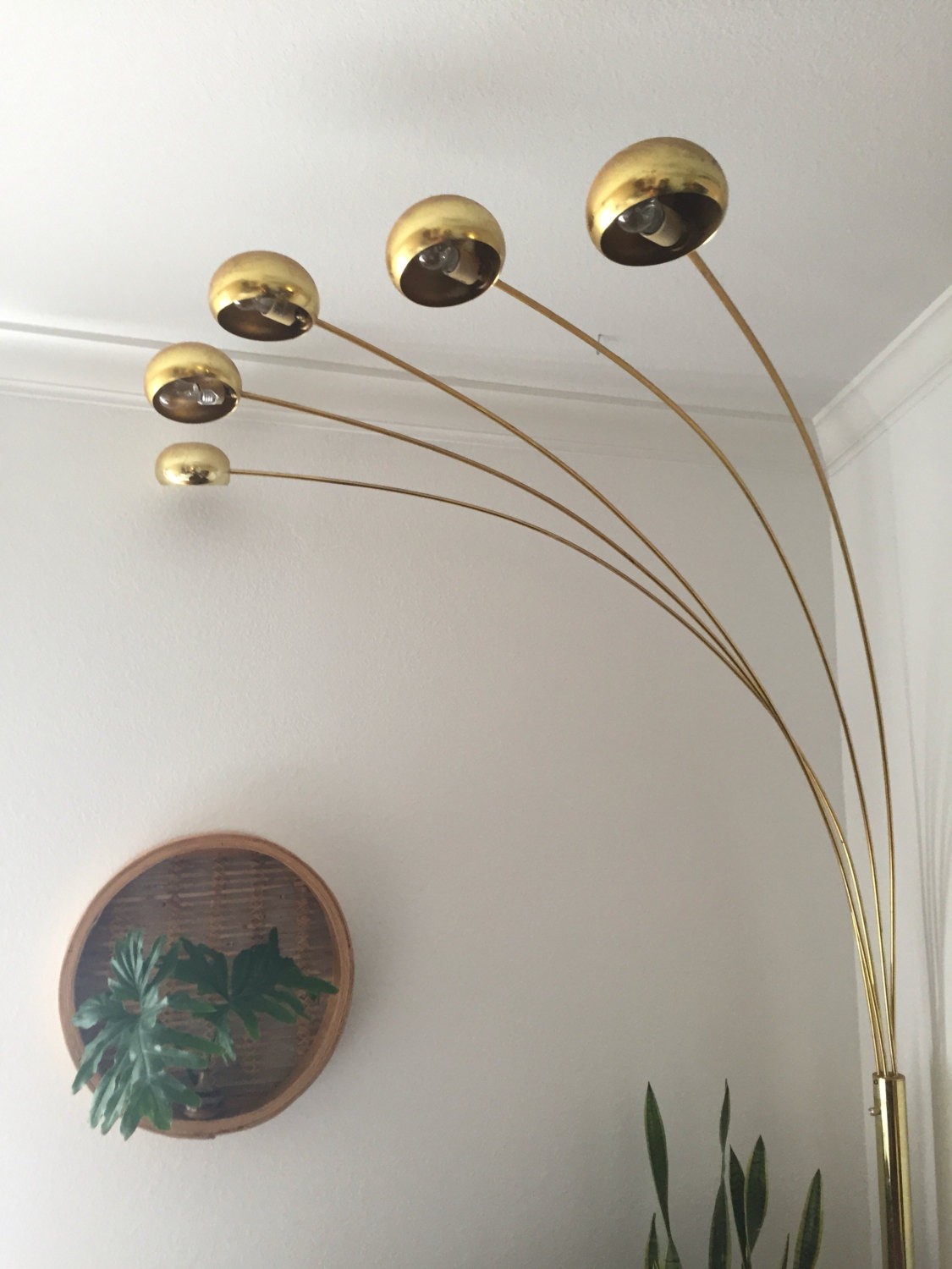 Vintage mid century modern brass arc orb floor lamp spider