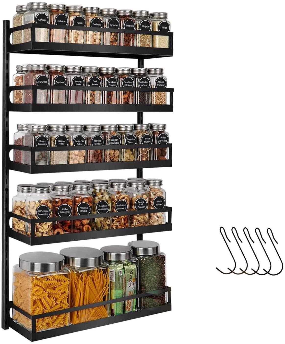 Wall mount spice rack organizer 5 tier height adjustable