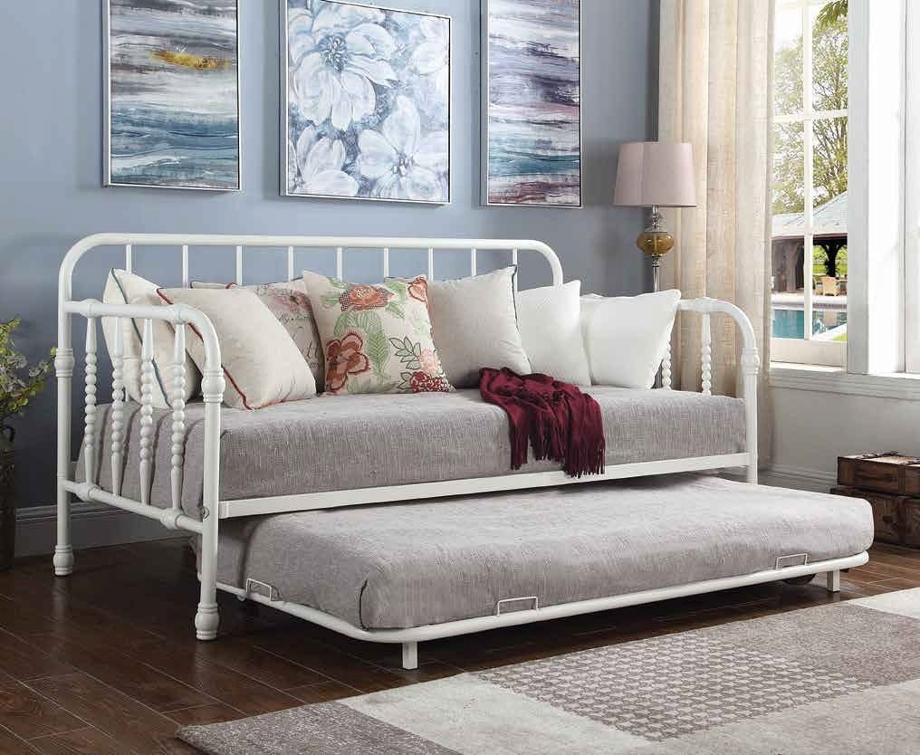 White twin metal daybed w trundle by coaster furniture