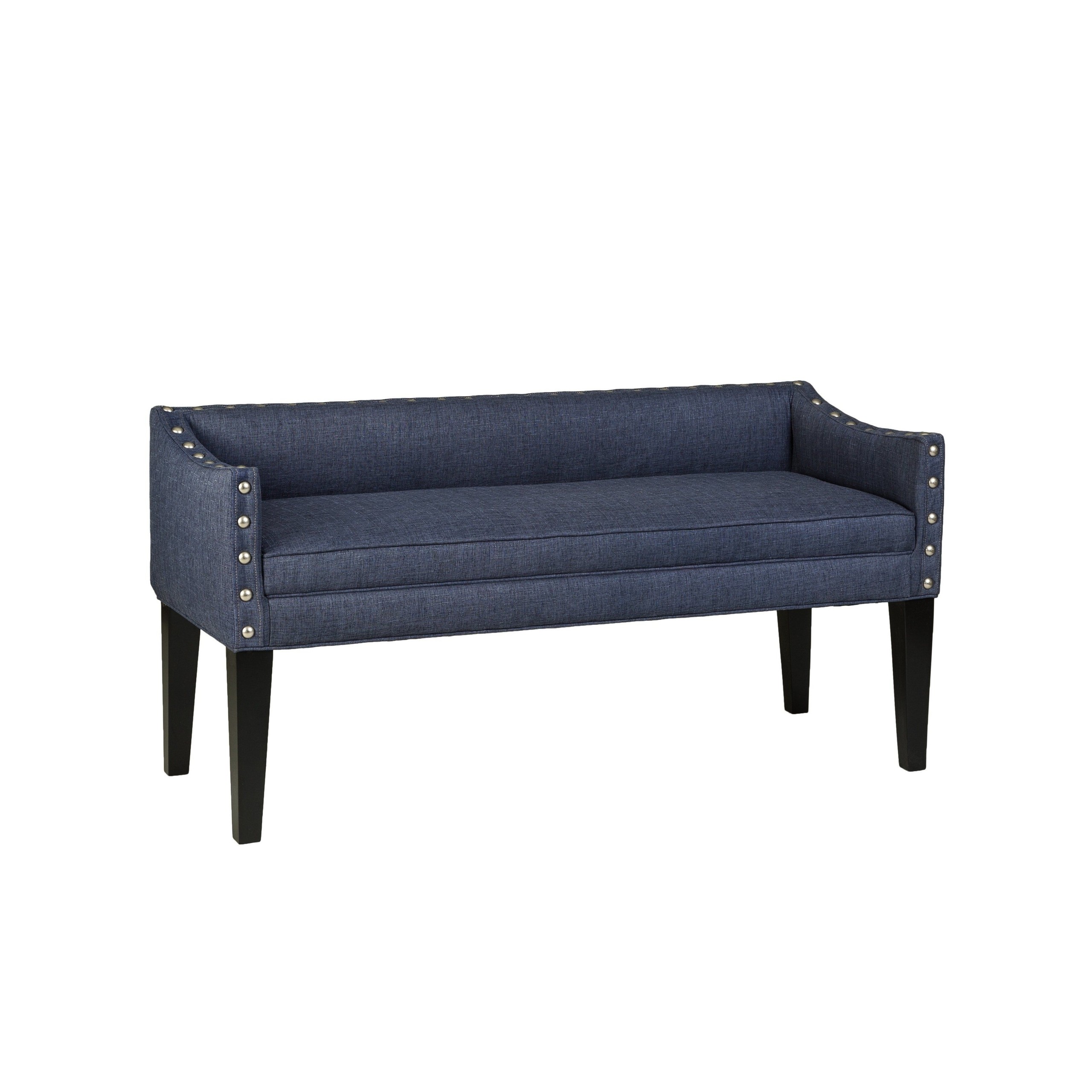 Whitney long upholstered bench with arms and nailhead trim 4