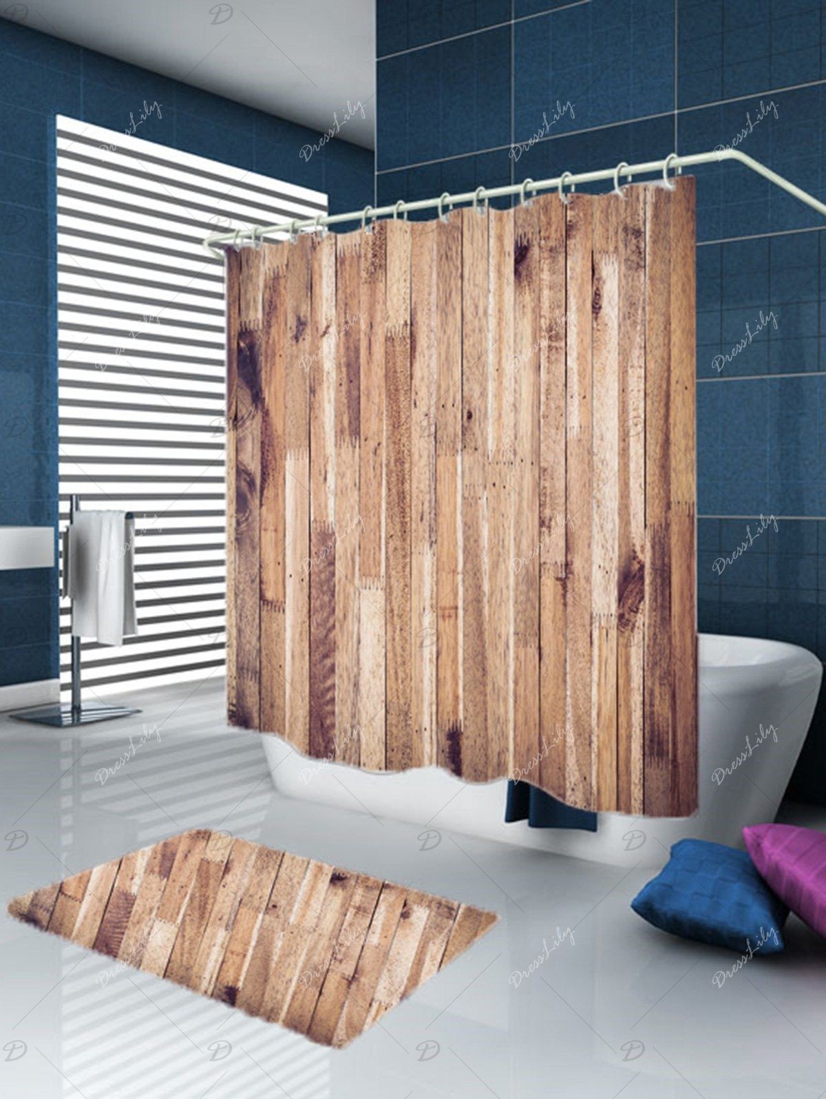 Wood grain design fabric shower curtain wood w71inch