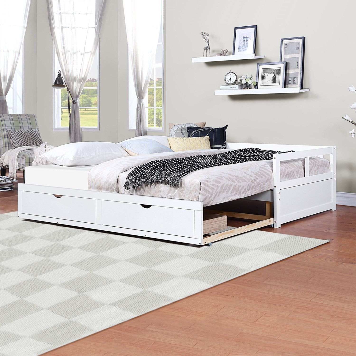 Wooden daybed with trundle and two storage drawers cool
