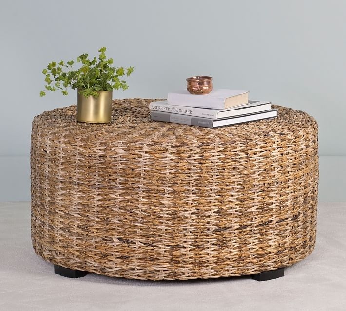 Woven 35 5 abaca round coffee table pottery barn