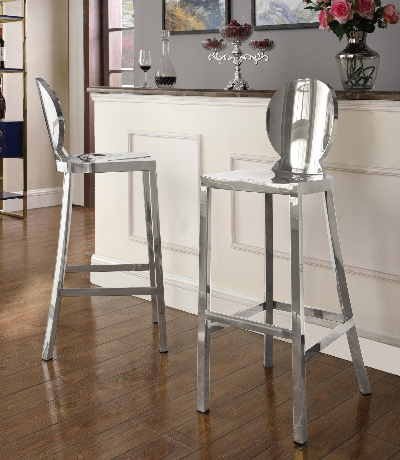 Zade contemporary chrome stainless steel bar stool with