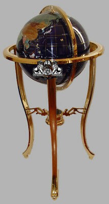 36 tall blue lapis gemstone world globe with tripod gold