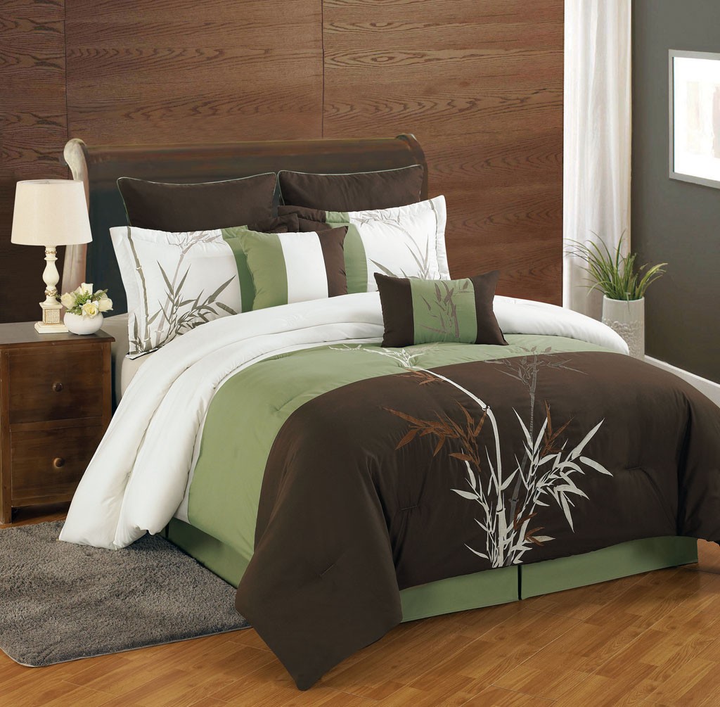 8 piece queen bamboo embroidered comforter set