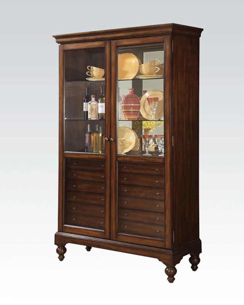 Acme furniture curio cabinet w 6 drawers ac90105