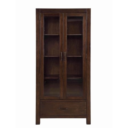 Acme hadrius glass curio cabinet with 1 drawer in walnut