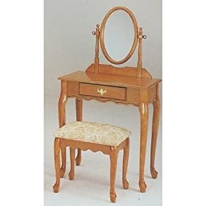 Amazon com oak finish wood vanity set table with mirror