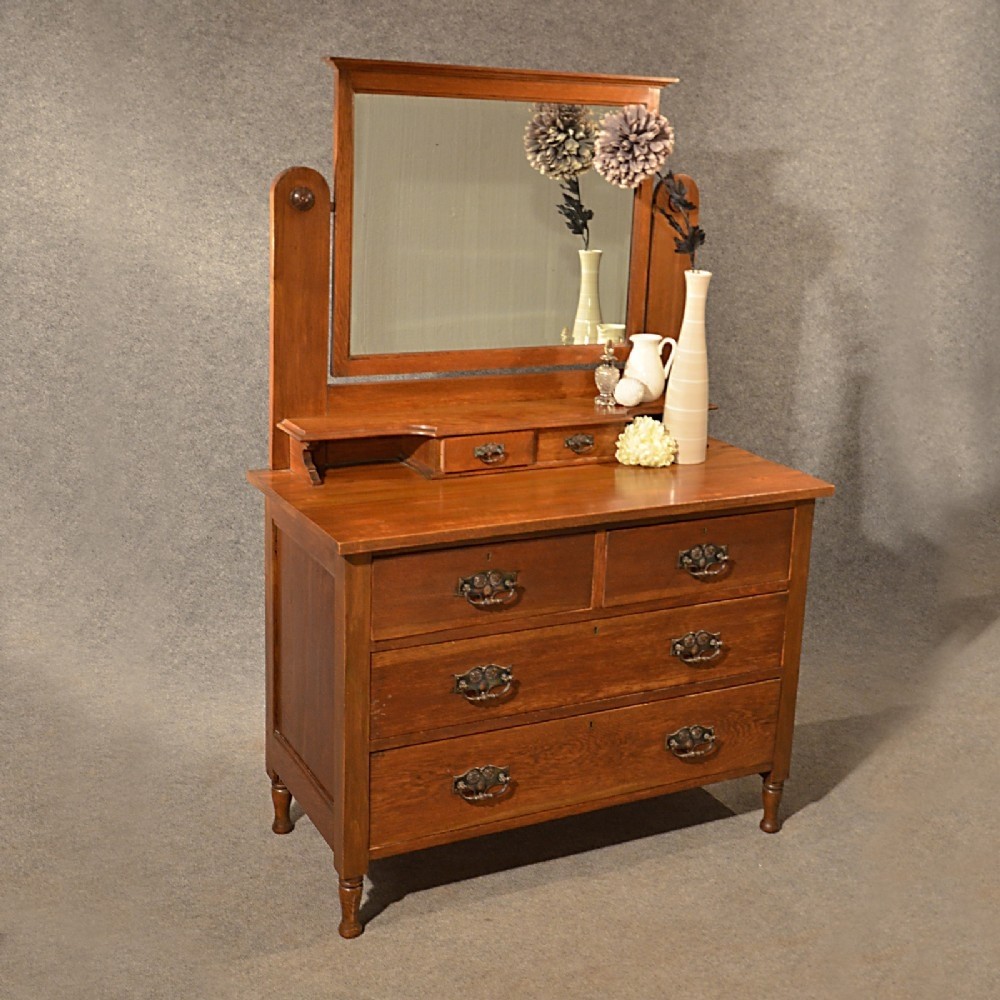 Antique oak dressing table vanity chest of drawers english