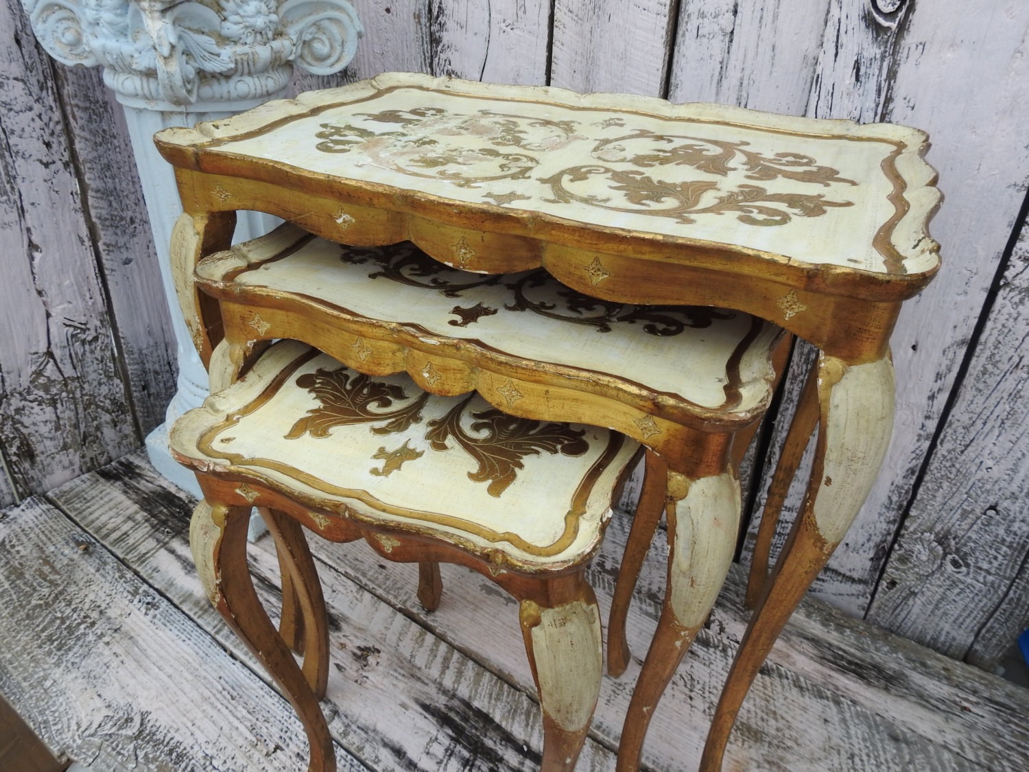 Antique vintage florentine nesting table tables set 3 italy