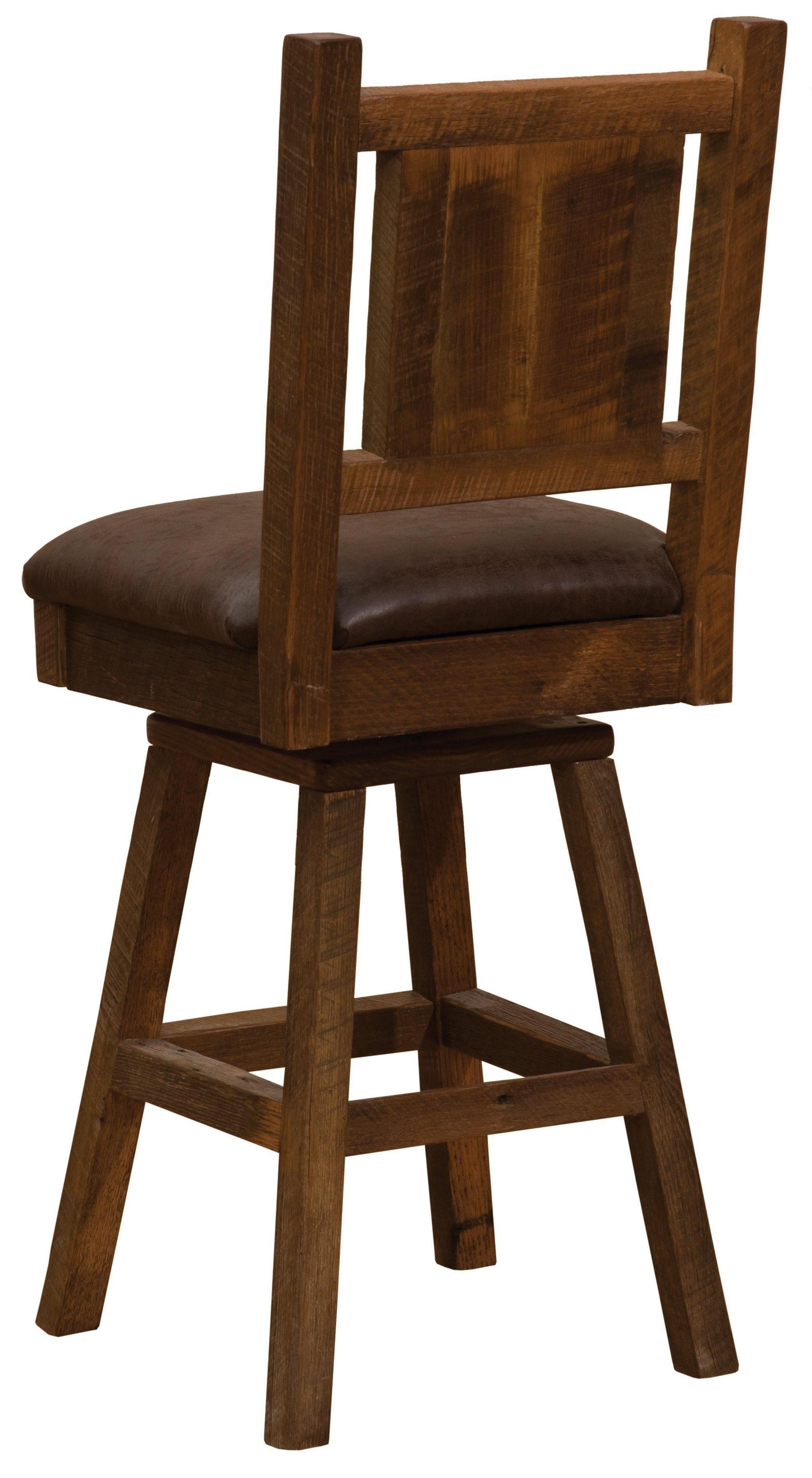 Barnwood swivel upholstered bar stool with back 30 seat