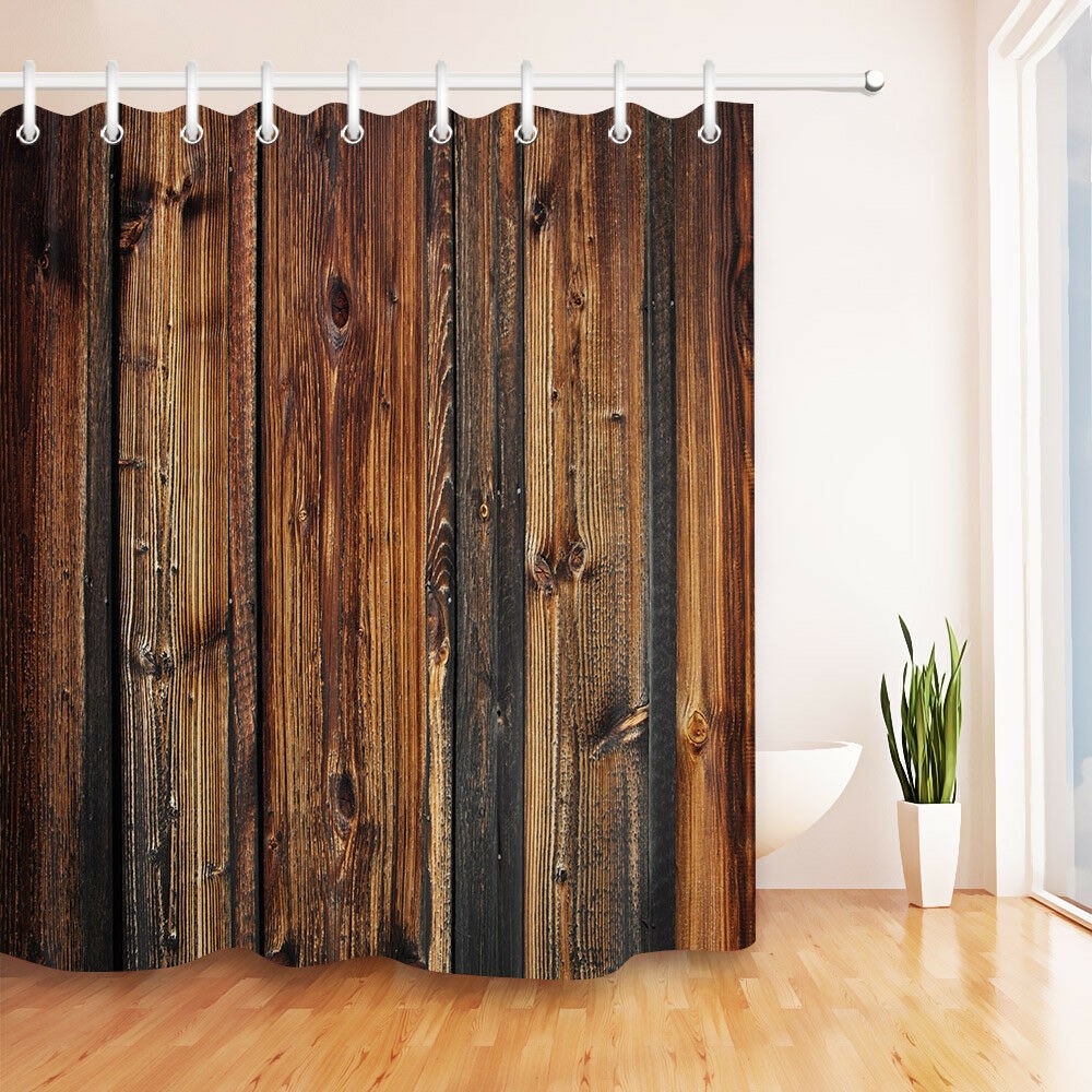Bathroom set polyester fabric rustic wood shower curtain