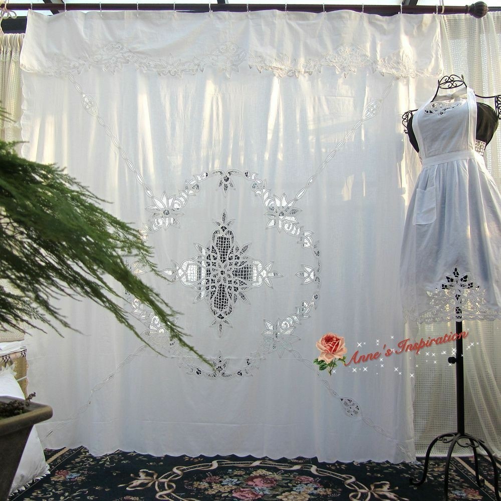 Beautiful battenburg lace shower curtain b white cotton 72