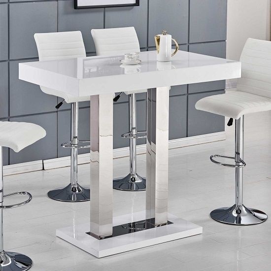Caprice bar table in white high gloss and stainless steel
