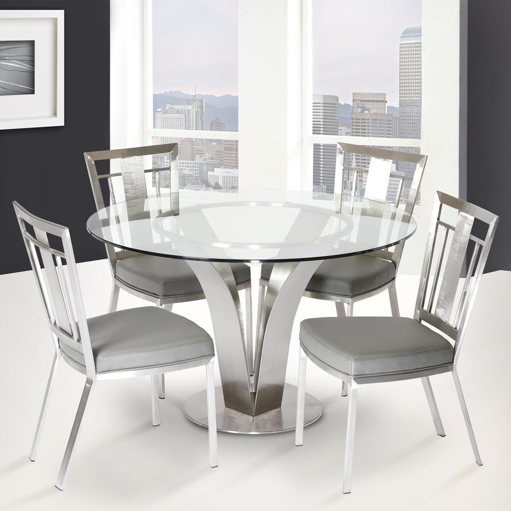 Cleo contemporary dining table in stainless steel with 1