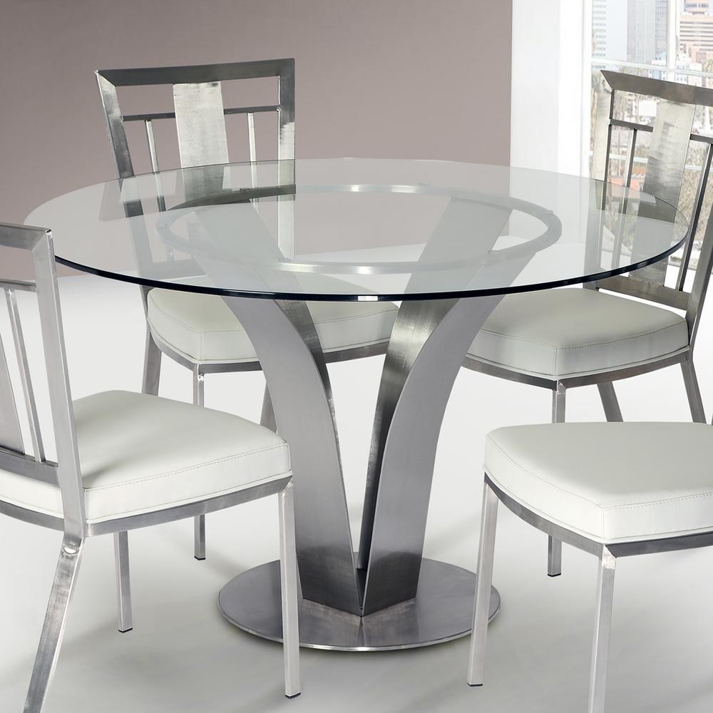 Cleo contemporary dining table in stainless steel with 2