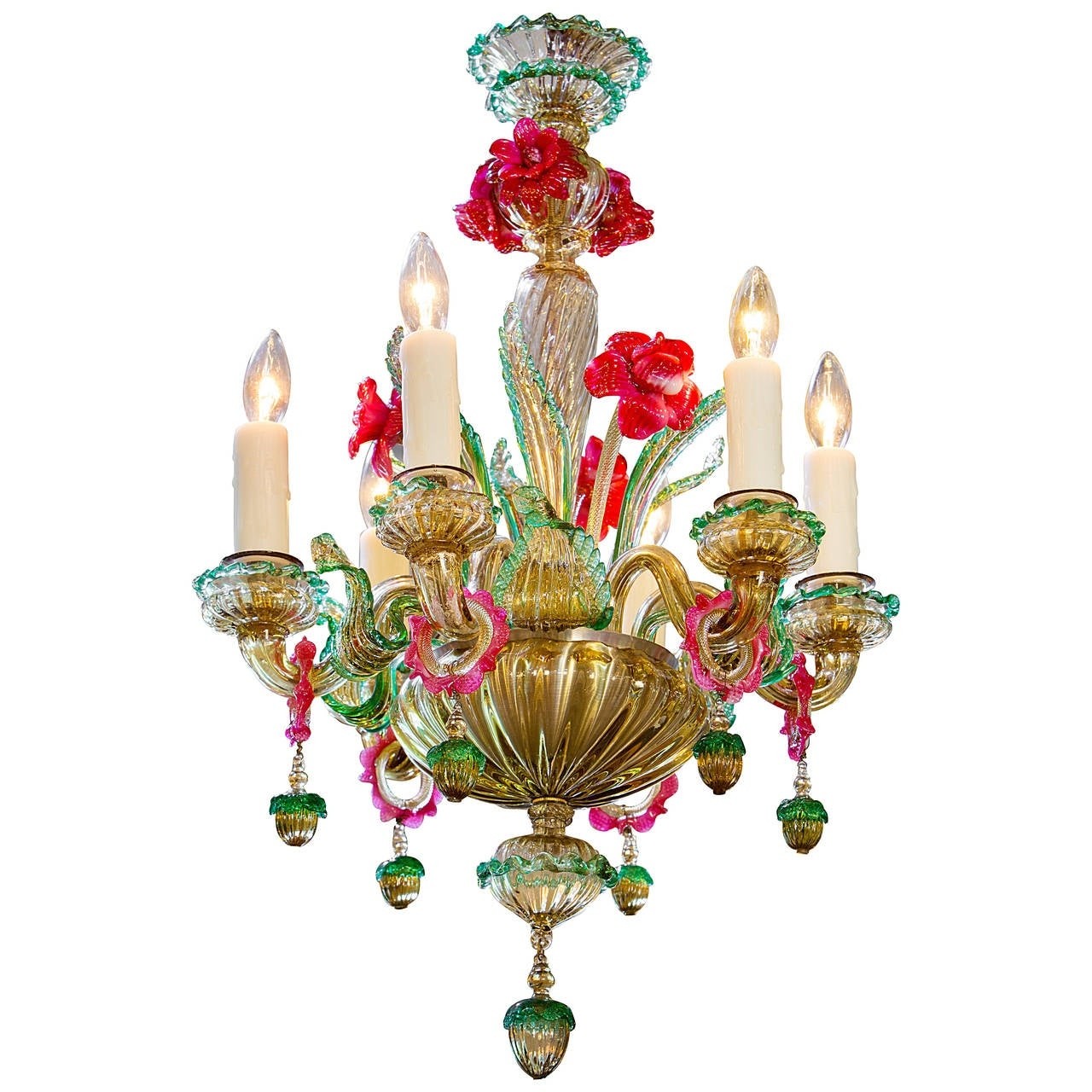 Colorful vintage murano glass chandelier for sale at 1stdibs