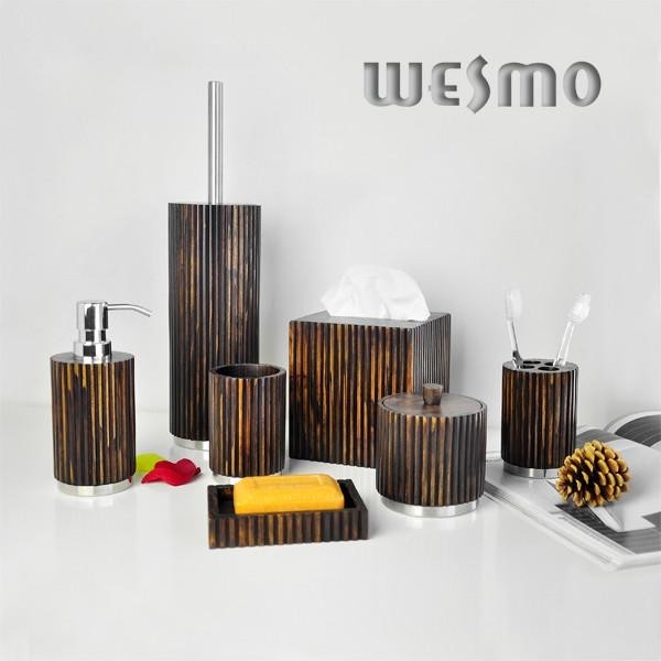 Contemporary wood full bathroom accessories set with black
