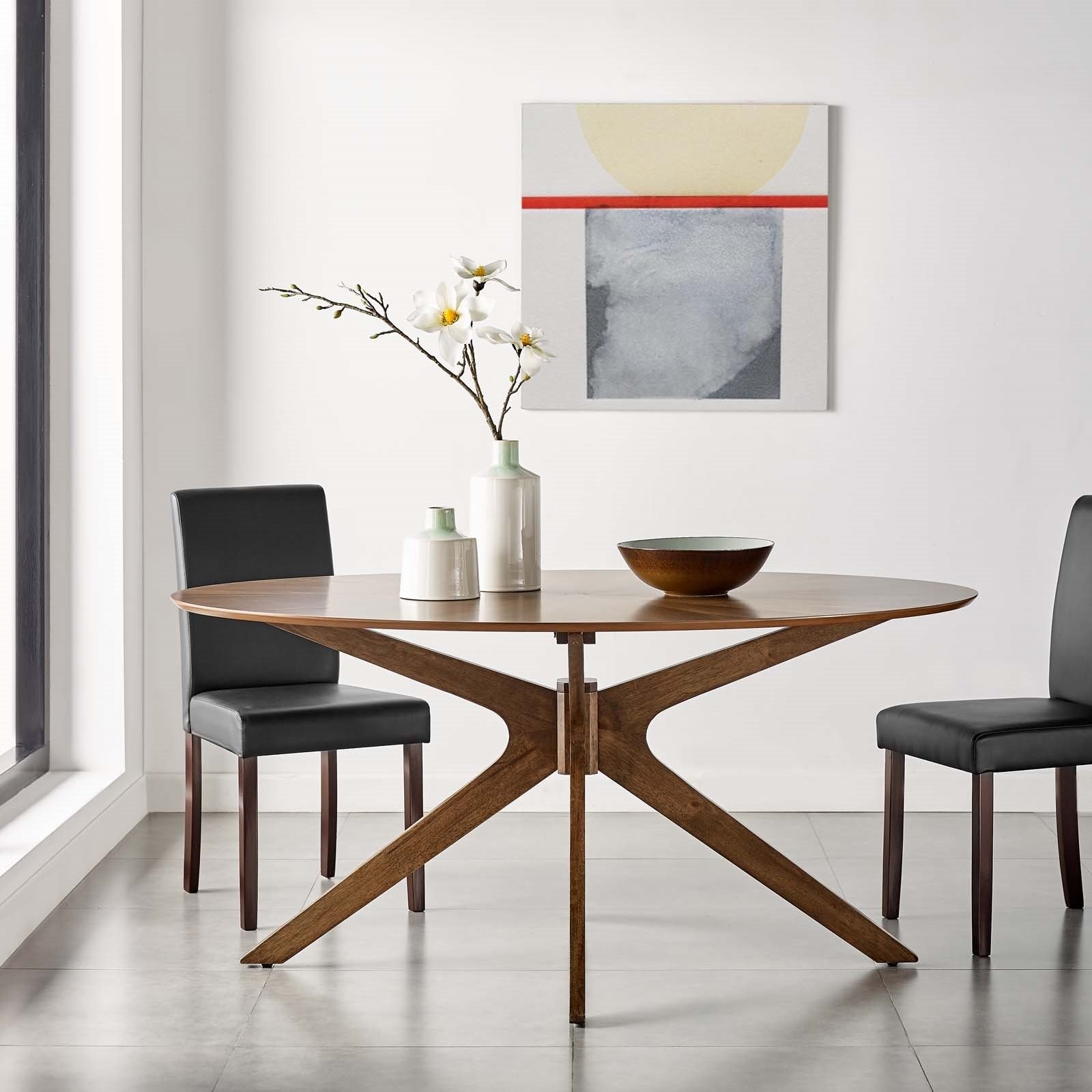 Crossroads 63 oval wood dining table in walnut hyme